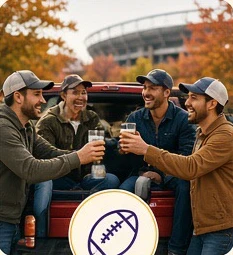 Friends celebrating at a tailgate